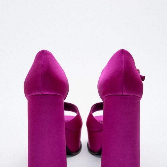 ZARA CHUNKY SATIN PLATFORM SANDALS FUCHSIA - Picture 5 of 5